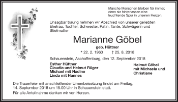 Traueranzeige von Marianne Göbel von Frankenpost