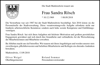 Traueranzeige von Sandra Rösch von Frankenpost