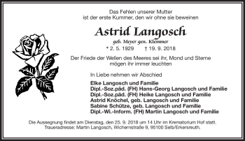 Traueranzeige von Astrid Langosch von Frankenpost