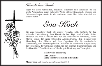 Traueranzeige von Eva Koch von Südthüringer Presse