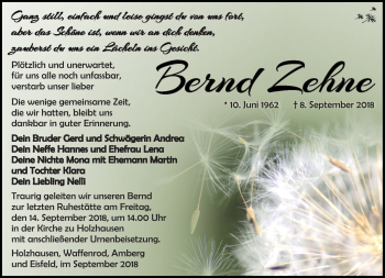 Traueranzeige von Bernd Zehne von Südthüringer Presse
