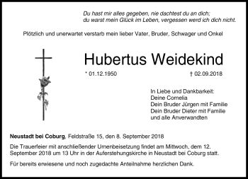 Traueranzeige von Hubertus Weidekind von Neue Presse Coburg