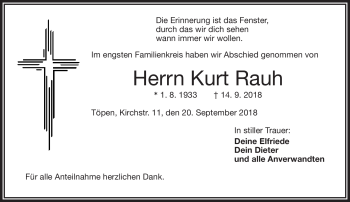 Traueranzeige von Kurt Rauh von Frankenpost