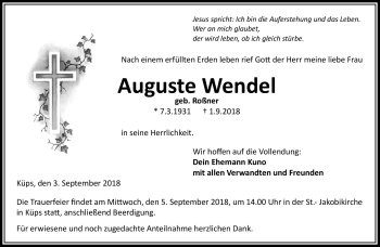 Traueranzeige von Auguste Wendel von Neue Presse Coburg