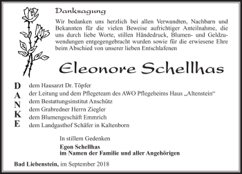 Traueranzeige von Eleonore Schellhas von Südthüringer Presse