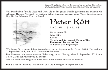 Traueranzeige von Peter Kött von Südthüringer Presse