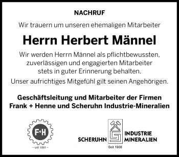 Traueranzeige von Herbert Männel von Frankenpost
