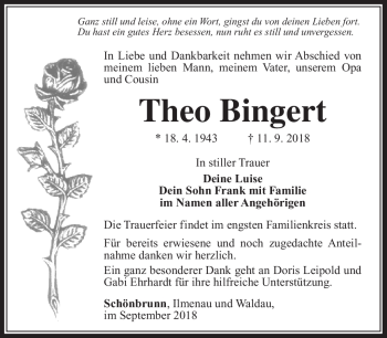 Traueranzeige von Theo Bingert von Südthüringer Presse