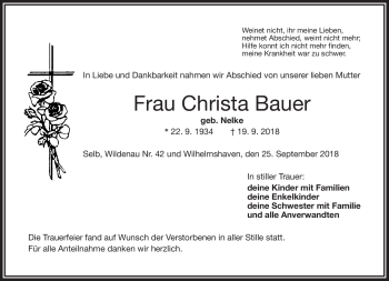 Traueranzeige von Christa Bauer von Frankenpost