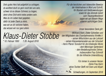 Traueranzeige von Klaus-Dieter Stobbe von Südthüringer Presse