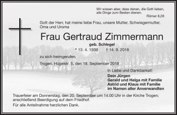 Traueranzeige von Gertraud Zimmermann von Frankenpost