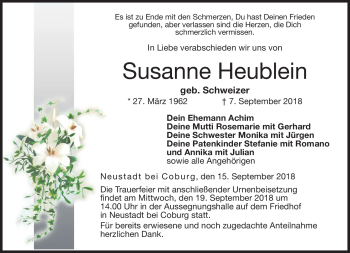 Traueranzeige von Susanne Heublein von Neue Presse Coburg