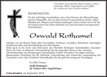 Traueranzeige von Oswald Rothamel von Südthüringer Presse