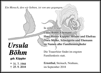 Traueranzeige von Ursula Böhm von Südthüringer Presse