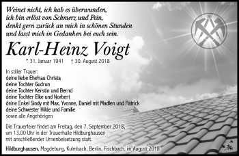 Traueranzeige von Karl-Heinz Voigt von Südthüringer Presse