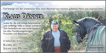 Traueranzeige von Klaus Dänner von Südthüringer Presse