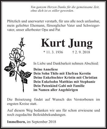 Traueranzeige von Kurt Jung von Südthüringer Presse