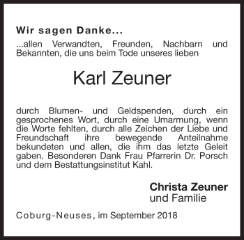 Traueranzeige von Karl Zeuner von Neue Presse Coburg