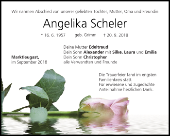 Traueranzeige von Angelika Scheler von Frankenpost