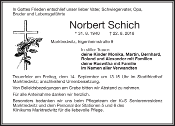 Traueranzeige von Norbert Schich von Frankenpost