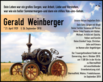 Traueranzeige von Gerald Weinberger von Südthüringer Presse