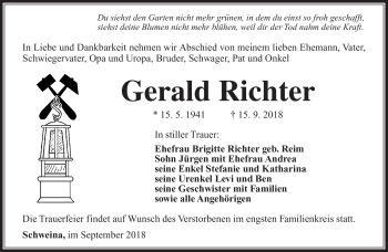 Traueranzeige von Gerald Richter von Südthüringer Presse