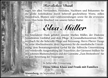 Traueranzeige von Elsa Müller von Südthüringer Presse
