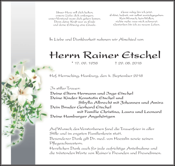 Traueranzeige von Rainer Etschel von Frankenpost