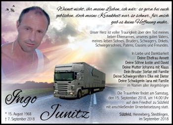 Traueranzeige von Ingo Junitz von Südthüringer Presse