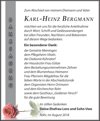 Traueranzeige von Karl-heinz Bergmann von Südthüringer Presse