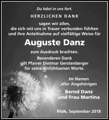 Traueranzeige von Augusta Danz von Südthüringer Presse