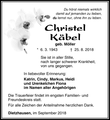 Traueranzeige von Christel Käbel von Südthüringer Presse