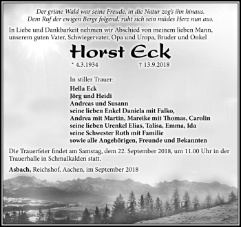 Traueranzeige von Horst Eck von Südthüringer Presse