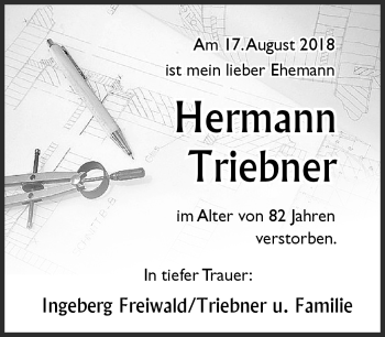 Traueranzeige von Hermann Triebner von Südthüringer Presse