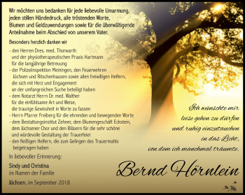 Traueranzeige von Bernd Hörnlein von Südthüringer Presse