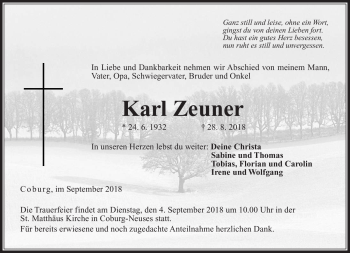 Traueranzeige von Karl Zeuner von Neue Presse Coburg