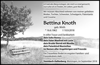 Traueranzeige von Bettina Knoth von Südthüringer Presse