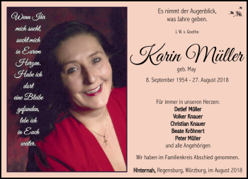Traueranzeige von Karin Müller von Südthüringer Presse