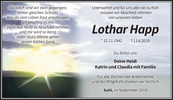 Traueranzeige von Lothar Happ von Südthüringer Presse
