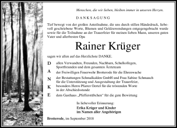 Traueranzeige von Rainer Krüger von Südthüringer Presse