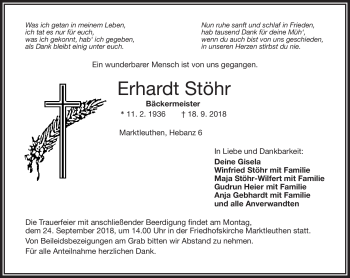 Traueranzeige von Erhardt Stöhr von Frankenpost