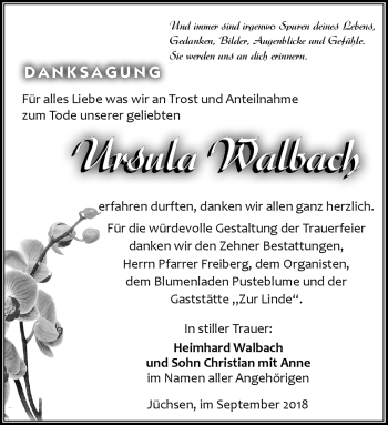 Traueranzeige von Ursula Walbach von Südthüringer Presse
