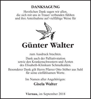 Traueranzeige von Günter Walter von Südthüringer Presse
