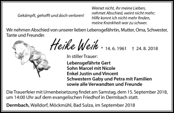 Traueranzeige von Heike Weih von Südthüringer Presse