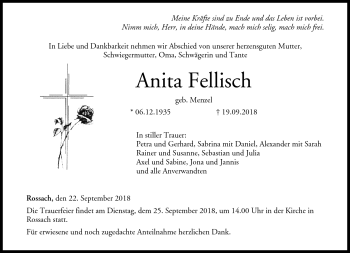 Traueranzeige von Anita Fellisch von Neue Presse Coburg