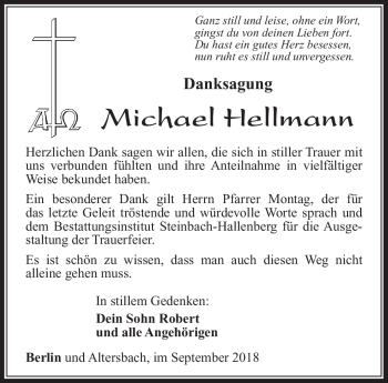 Traueranzeige von Michael Hellmann von Südthüringer Presse