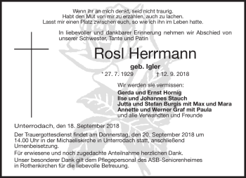 Traueranzeige von Rosa Herrmann von Neue Presse Coburg