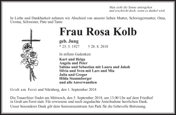 Traueranzeige von Rosa Kolb von Neue Presse Coburg