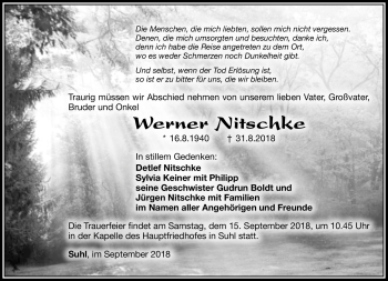Traueranzeige von Werner Nitsche von Südthüringer Presse