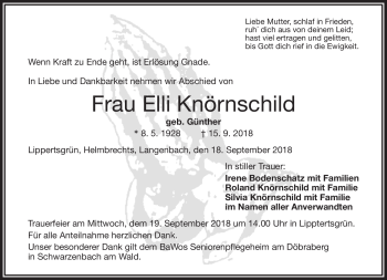Traueranzeige von Elli Knörnschild von Frankenpost